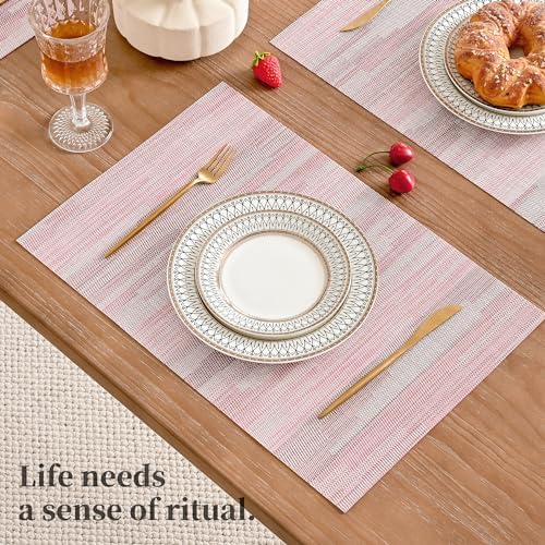 Leetaltree Misty Rose Placemats Set of 8 - Heat Resistant Non-Slip Place mats for Dining Table, Washable Durable PVC Vinyl Woven Table Mats（Misty Rose, 8） - Image 6
