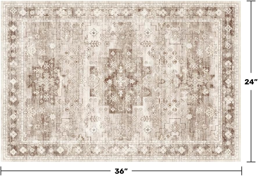 Boho Bathroom Rugs - Washable Non-Slip Soft Low Pile Area Rug for Entryway, Kitchen, and Indoor Spaces - Modern Farmhouse Design, Perfect for Boho Décor (2x3 Beige/Latte) - Image 2