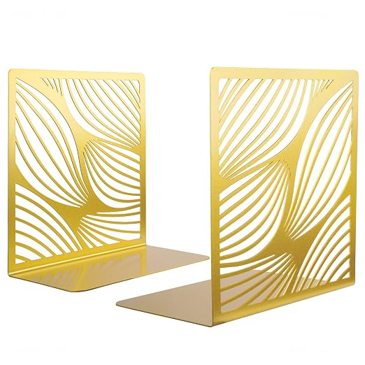 NiHome Bookends Decorative Book Ends Metal Gold Bookends for Shelves, Book Ends to Hold Books Heavy Duty, Bookshelf Decor for Home Office Library Geometric Decor by Unknown